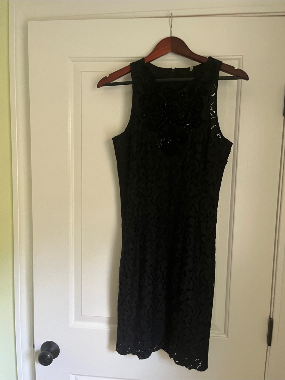 Elie Tahari Black Lace Beaded Sheath Dress